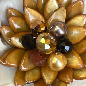 Brown and Gold Beaded Flowerring